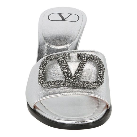 Valentino Metallic V-Logo Heel Sandals Silver Womens - Picture 4 of 4